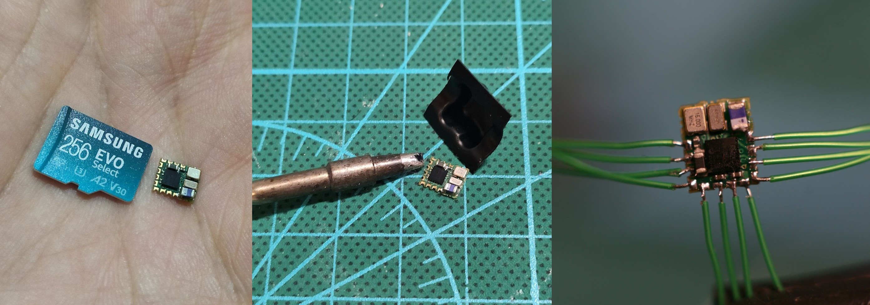 Photos of soldering wires to a very tiny module