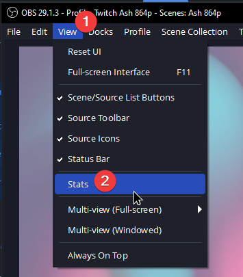 Top menu bar → View → Stats